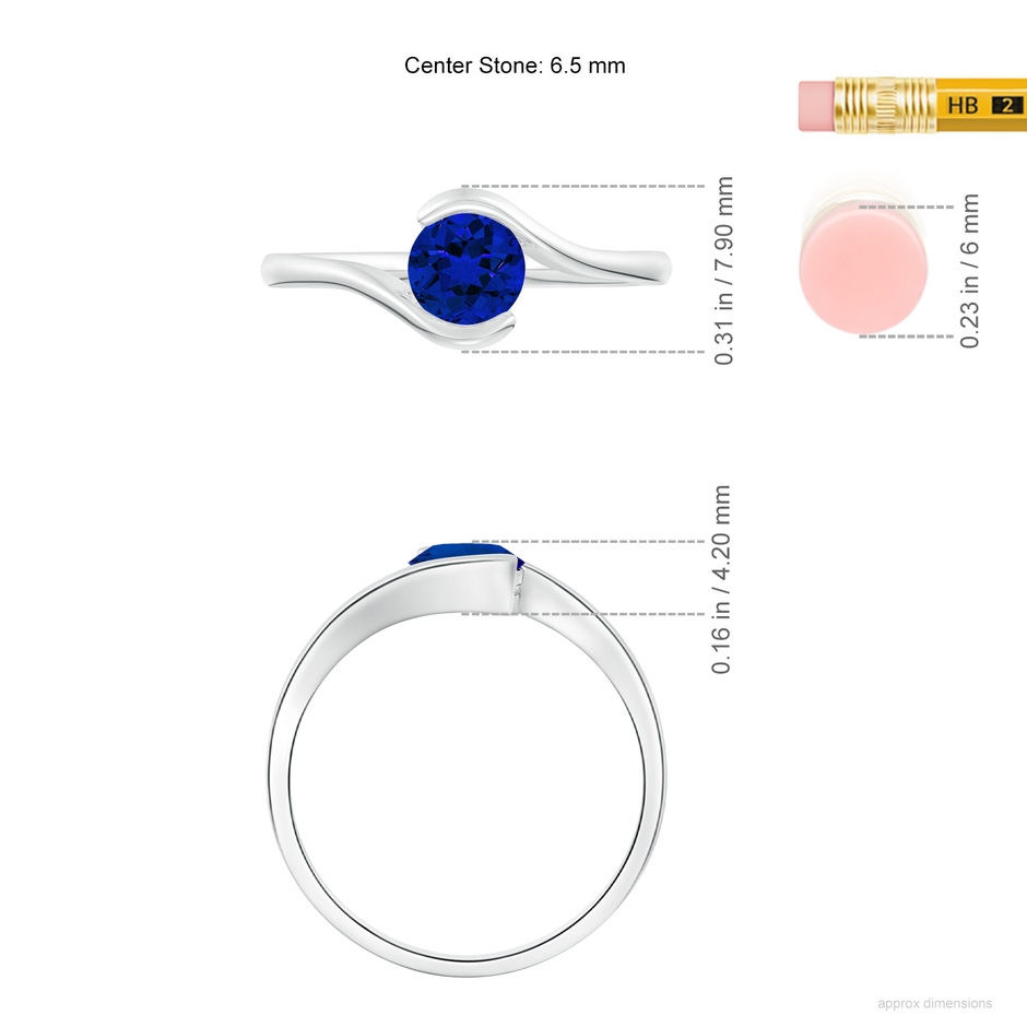 6.5mm Labgrown Lab-Grown Semi Bezel-Set Solitaire Round Blue Sapphire Bypass Ring in White Gold ruler