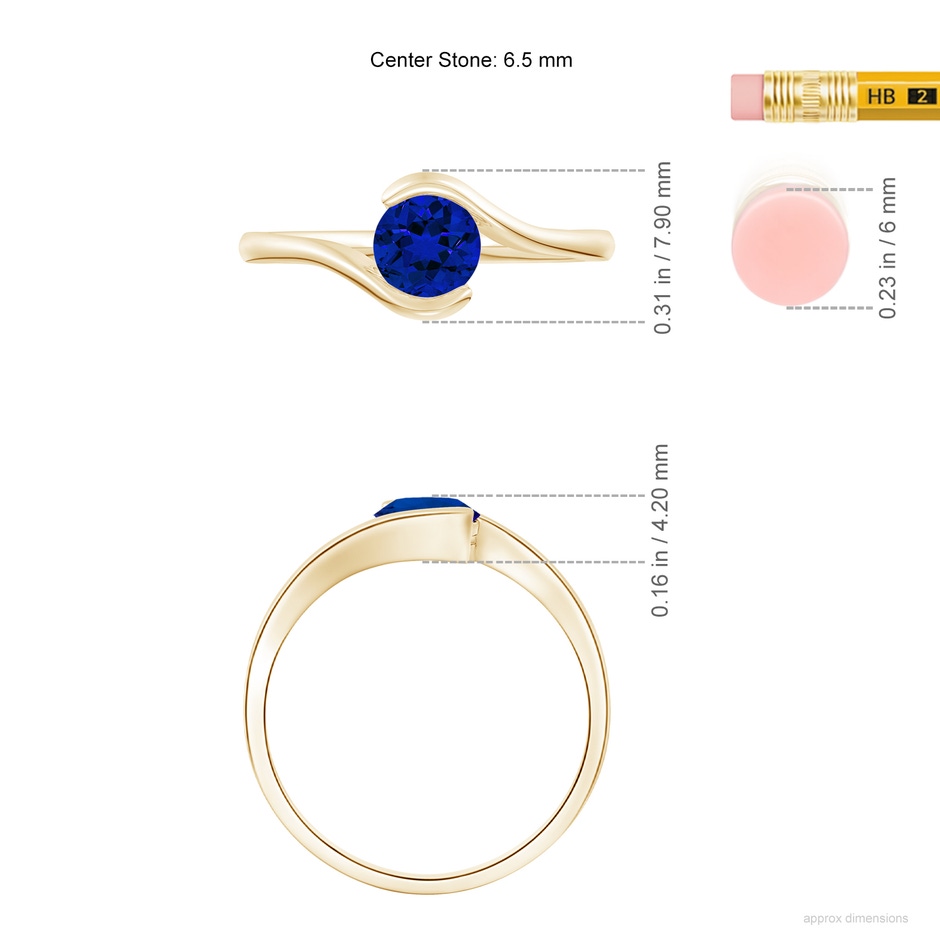 6.5mm Labgrown Lab-Grown Semi Bezel-Set Solitaire Round Blue Sapphire Bypass Ring in Yellow Gold ruler