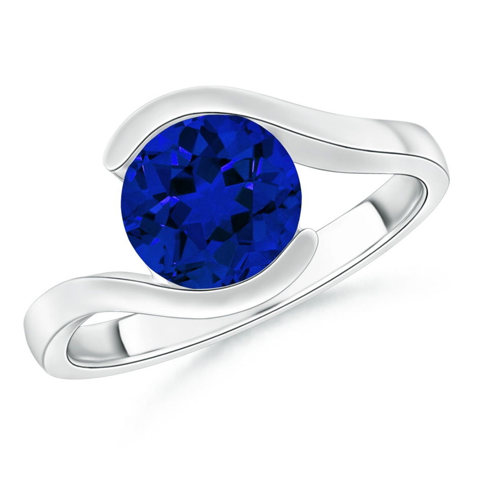 8mm Labgrown Lab-Grown Semi Bezel-Set Solitaire Round Blue Sapphire Bypass Ring in White Gold 