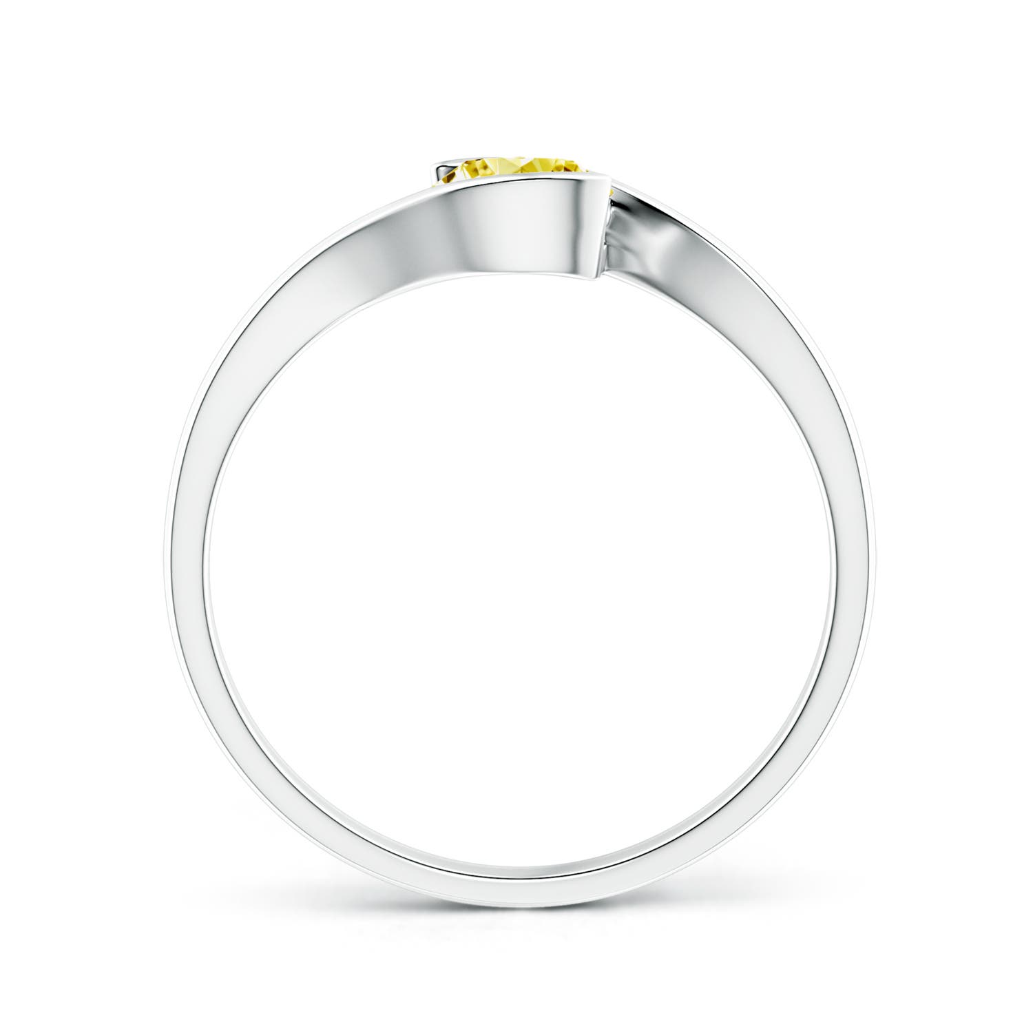 5.1mm Labgrown Semi Bezel-Set Solitaire Round Lab-Grown Fancy Intense Yellow Diamond Bypass Ring in 18K White Gold