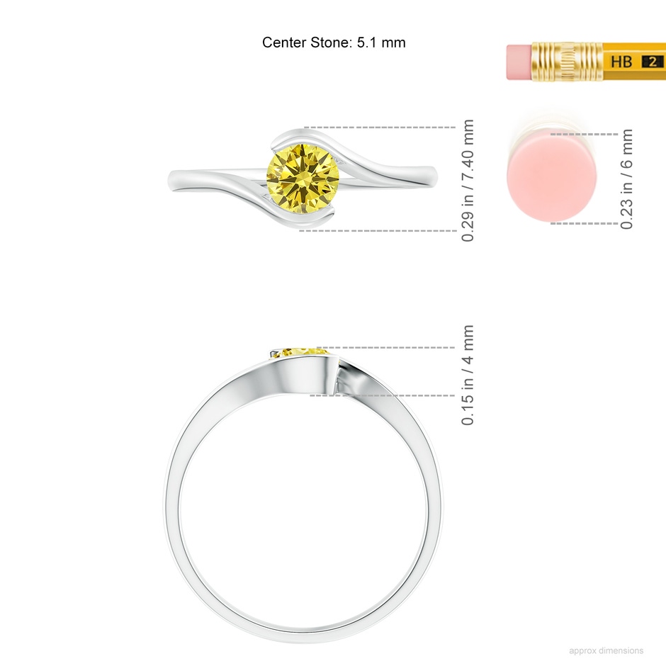 5.1mm Labgrown Semi Bezel-Set Solitaire Round Lab-Grown Fancy Intense Yellow Diamond Bypass Ring in 18K White Gold ruler