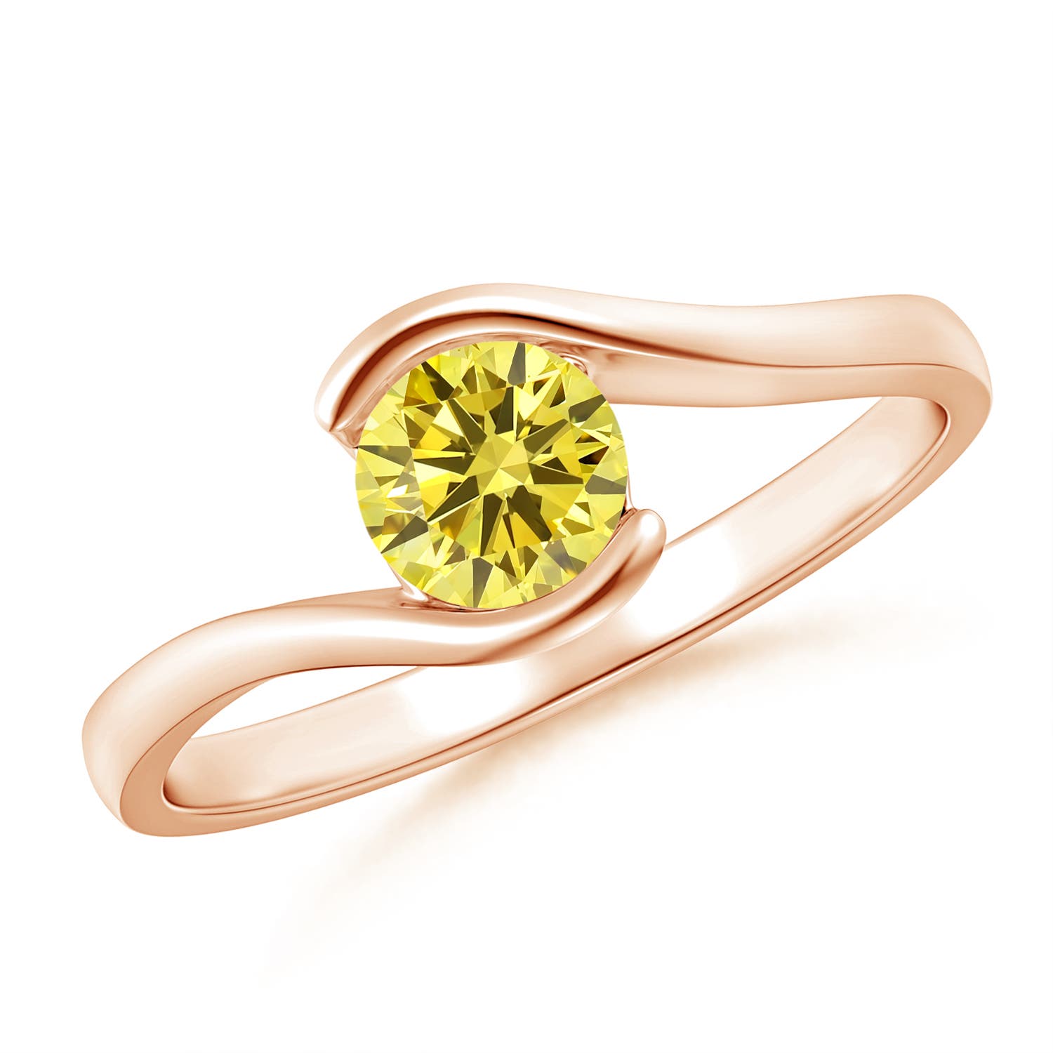 5.1mm Labgrown Semi Bezel-Set Solitaire Round Lab-Grown Fancy Intense Yellow Diamond Bypass Ring in Rose Gold
