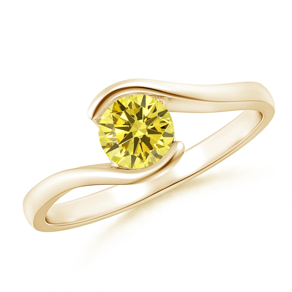 5.1mm Labgrown Semi Bezel-Set Solitaire Round Lab-Grown Fancy Intense Yellow Diamond Bypass Ring in Yellow Gold 