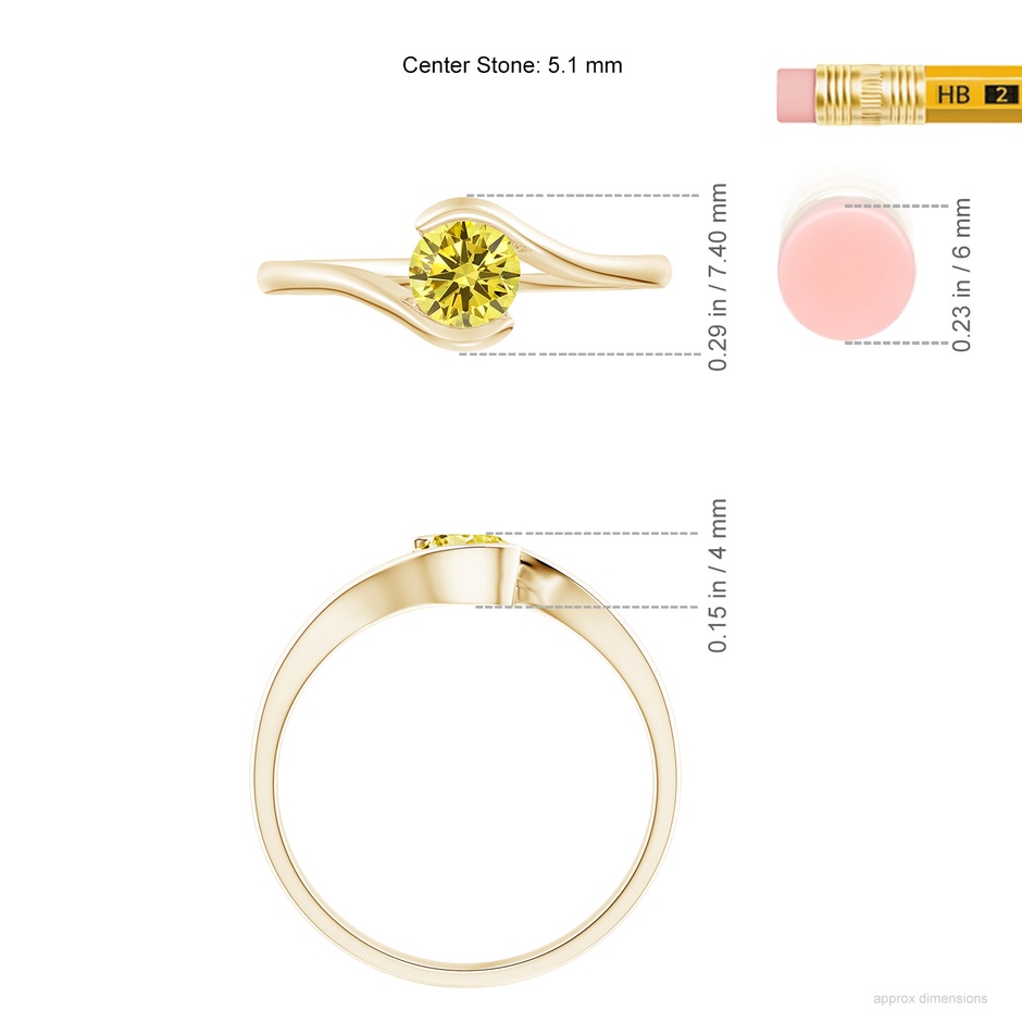 5.1mm Labgrown Semi Bezel-Set Solitaire Round Lab-Grown Fancy Intense Yellow Diamond Bypass Ring in Yellow Gold ruler