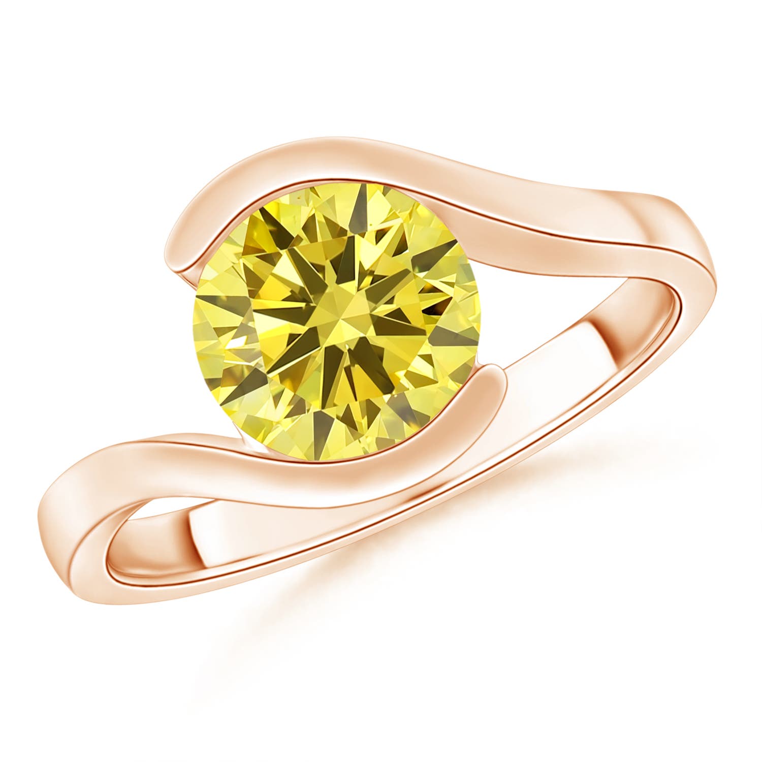 8.1mm Labgrown Semi Bezel-Set Solitaire Round Lab-Grown Fancy Intense Yellow Diamond Bypass Ring in 18K Rose Gold