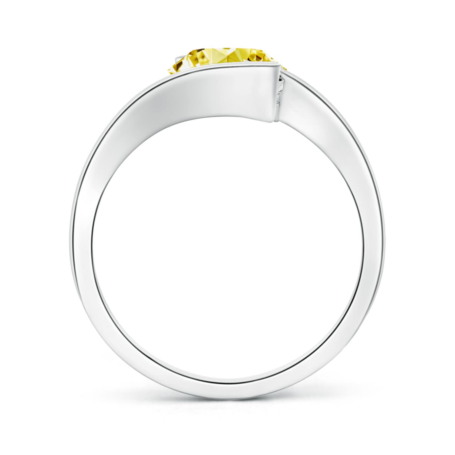 8.1mm Labgrown Semi Bezel-Set Solitaire Round Lab-Grown Fancy Intense Yellow Diamond Bypass Ring in 18K White Gold