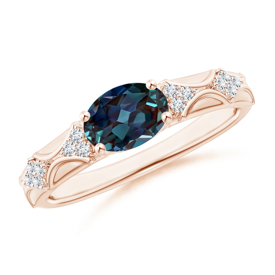 8x6mm Labgrown Oval Lab-Grown Alexandrite Vintage Style Ring with Diamond Accents in 18K Rose Gold 
