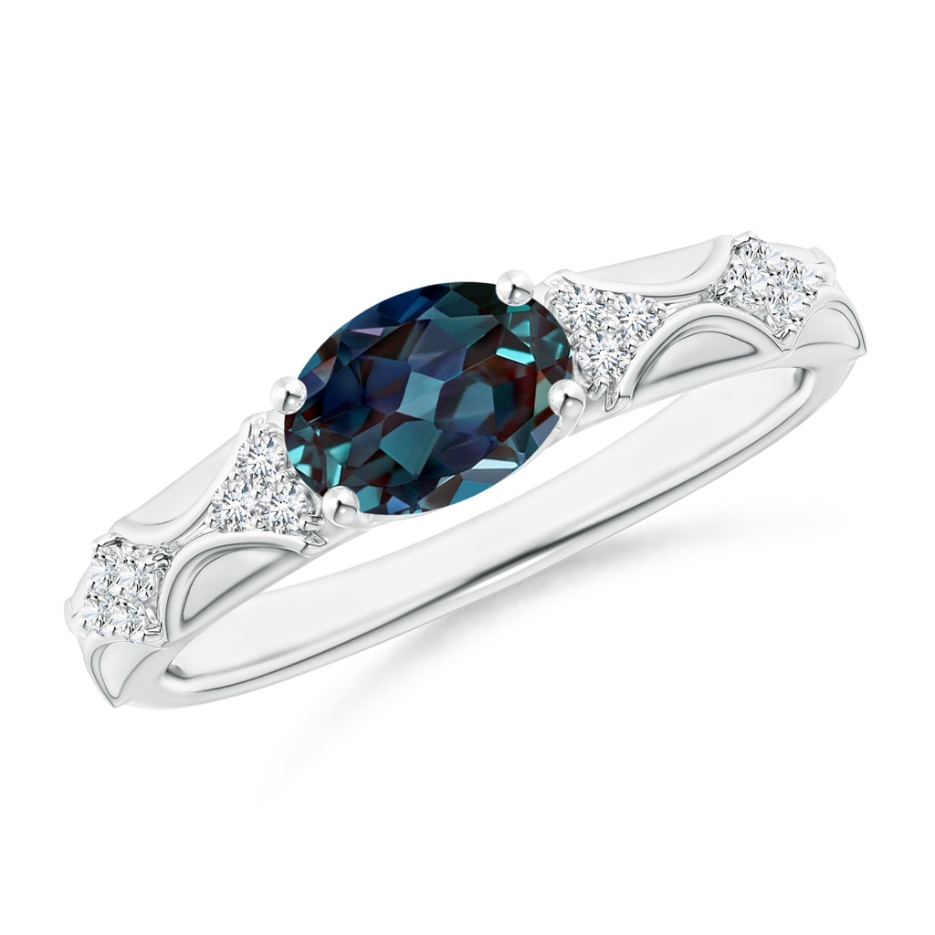 8x6mm Labgrown Oval Lab-Grown Alexandrite Vintage Style Ring with Diamond Accents in White Gold