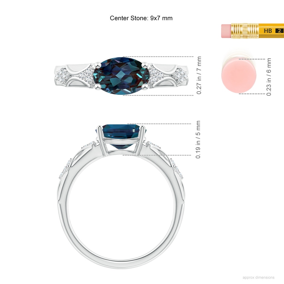 9x7mm Labgrown Oval Lab-Grown Alexandrite Vintage Style Ring with Diamond Accents in P950 Platinum ruler