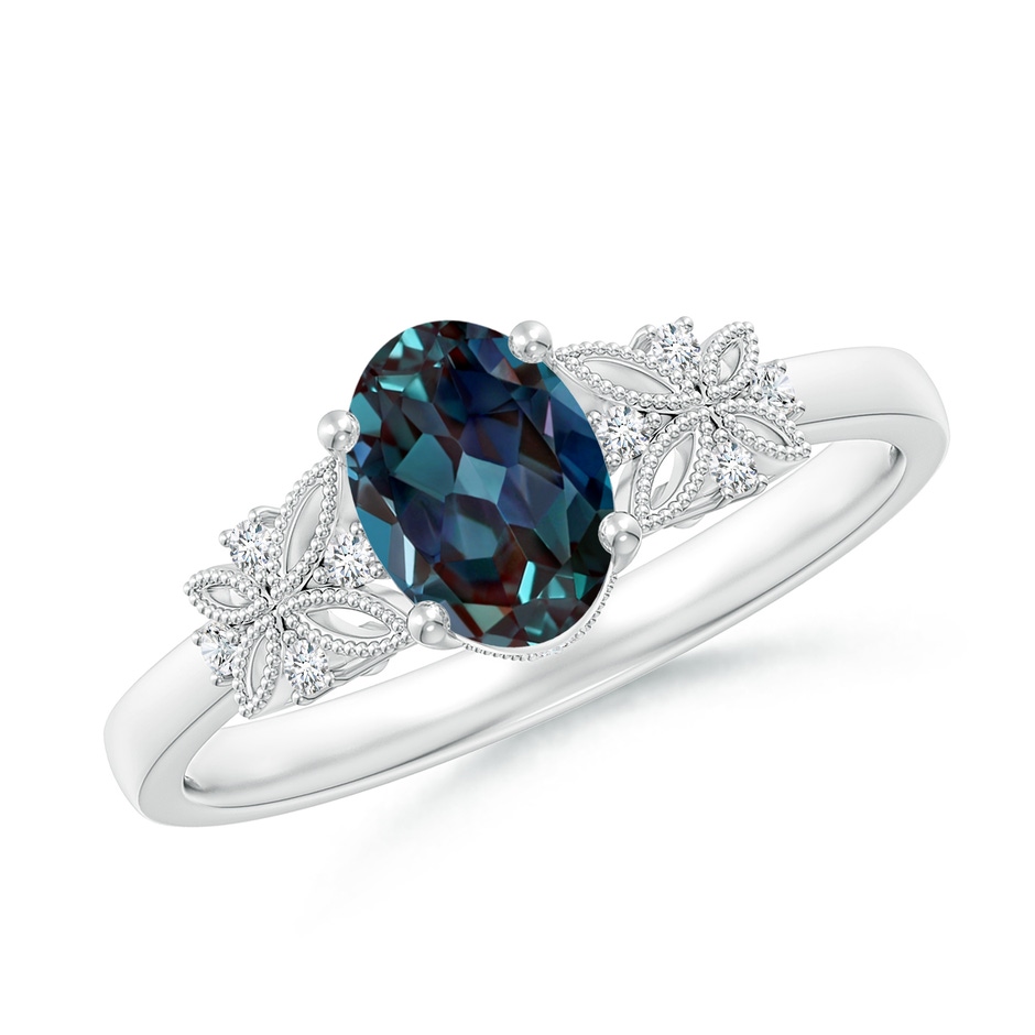 7x5mm Labgrown Vintage Style Oval Lab-Grown Alexandrite Ring with Diamonds in P950 Platinum 