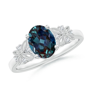 8x6mm Labgrown Vintage Style Oval Lab-Grown Alexandrite Ring with Diamonds in P950 Platinum