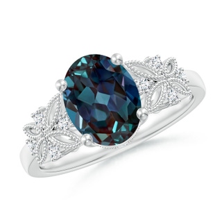 9x7mm Labgrown Vintage Style Oval Lab-Grown Alexandrite Ring with Diamonds in P950 Platinum