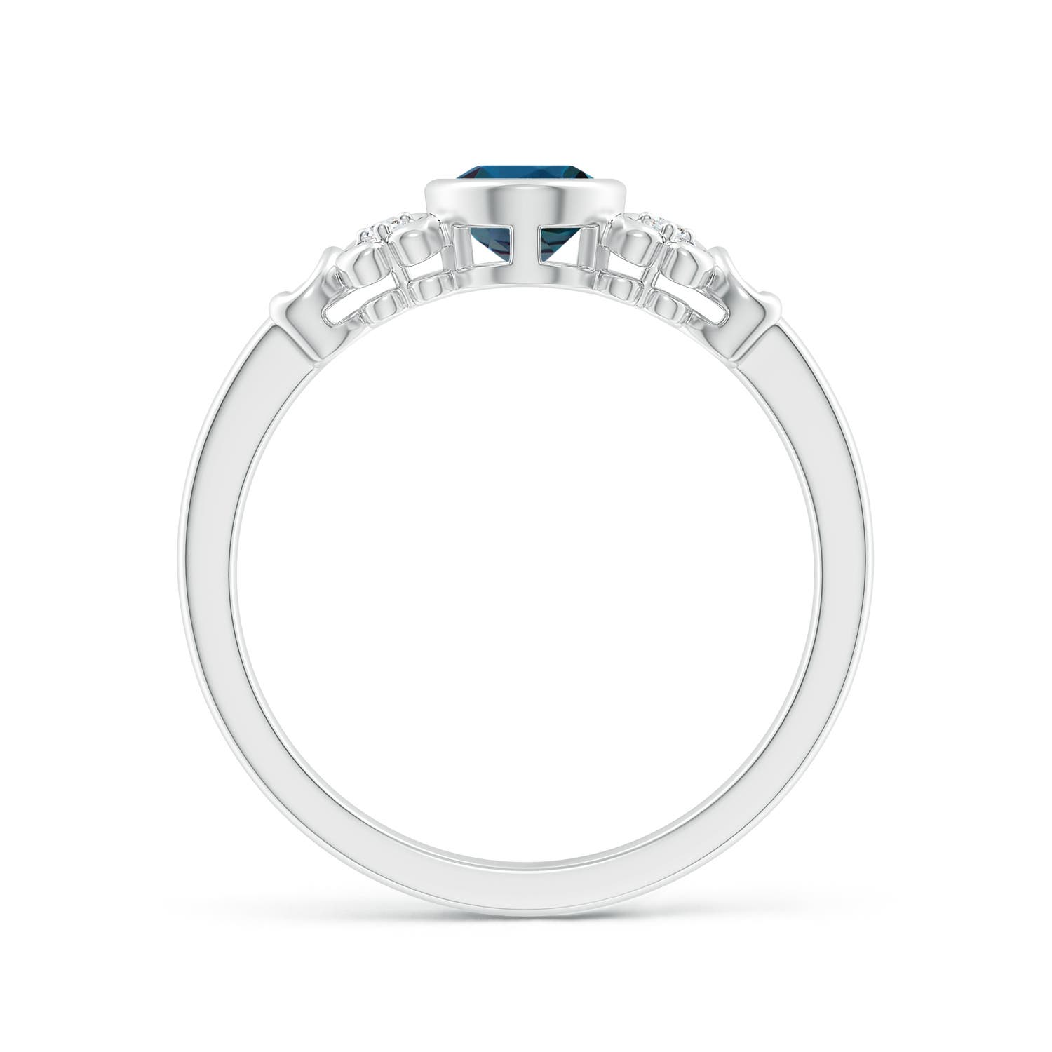 7x5mm Labgrown Vintage Style Bezel-Set Oval Lab-Grown Alexandrite Ring with Diamonds in 18K White Gold