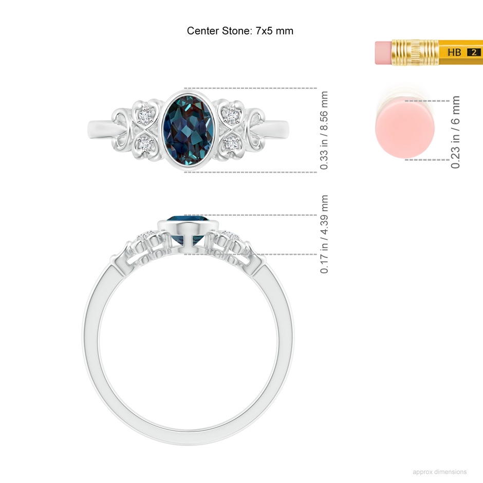 7x5mm Labgrown Vintage Style Bezel-Set Oval Lab-Grown Alexandrite Ring with Diamonds in P950 Platinum ruler