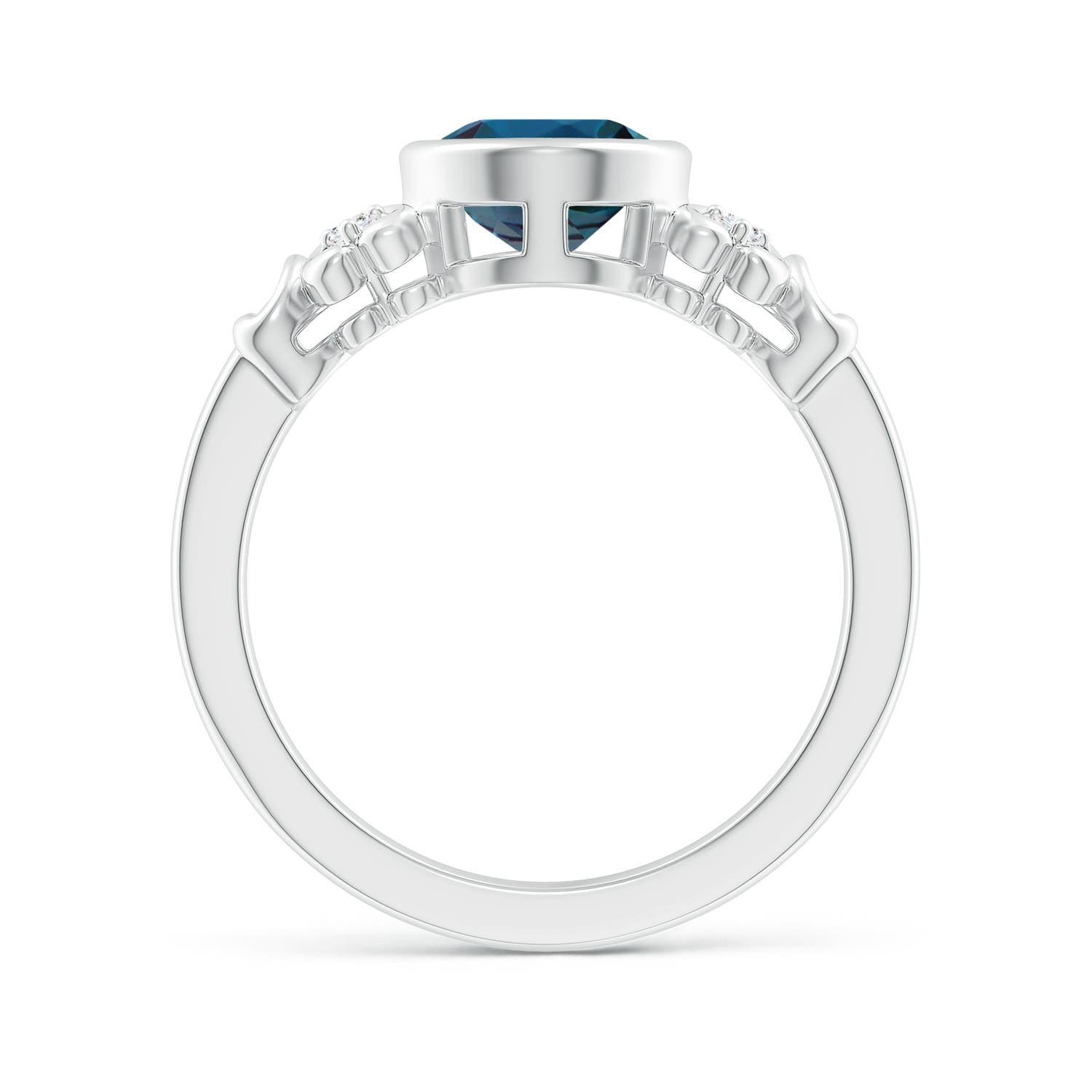 9x7mm Labgrown Vintage Style Bezel-Set Oval Lab-Grown Alexandrite Ring with Diamonds in 18K White Gold