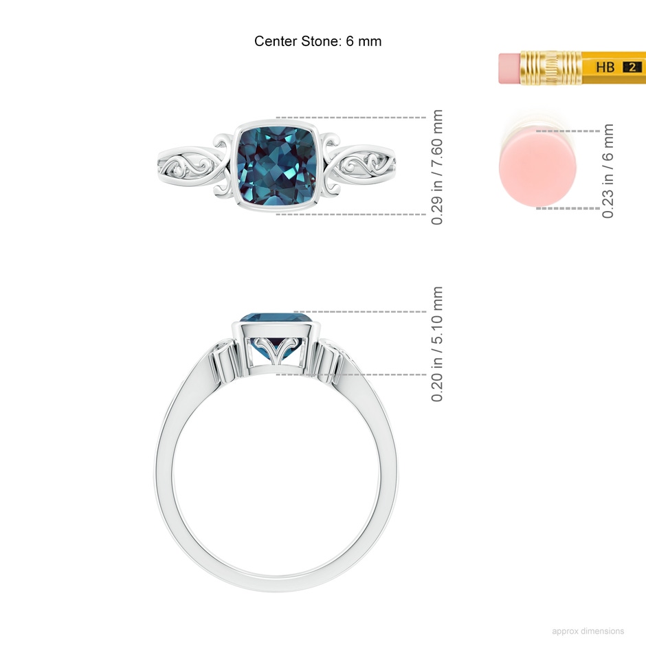 6mm Labgrown Vintage Style Cushion Lab-Grown Alexandrite Solitaire Ring in P950 Platinum ruler