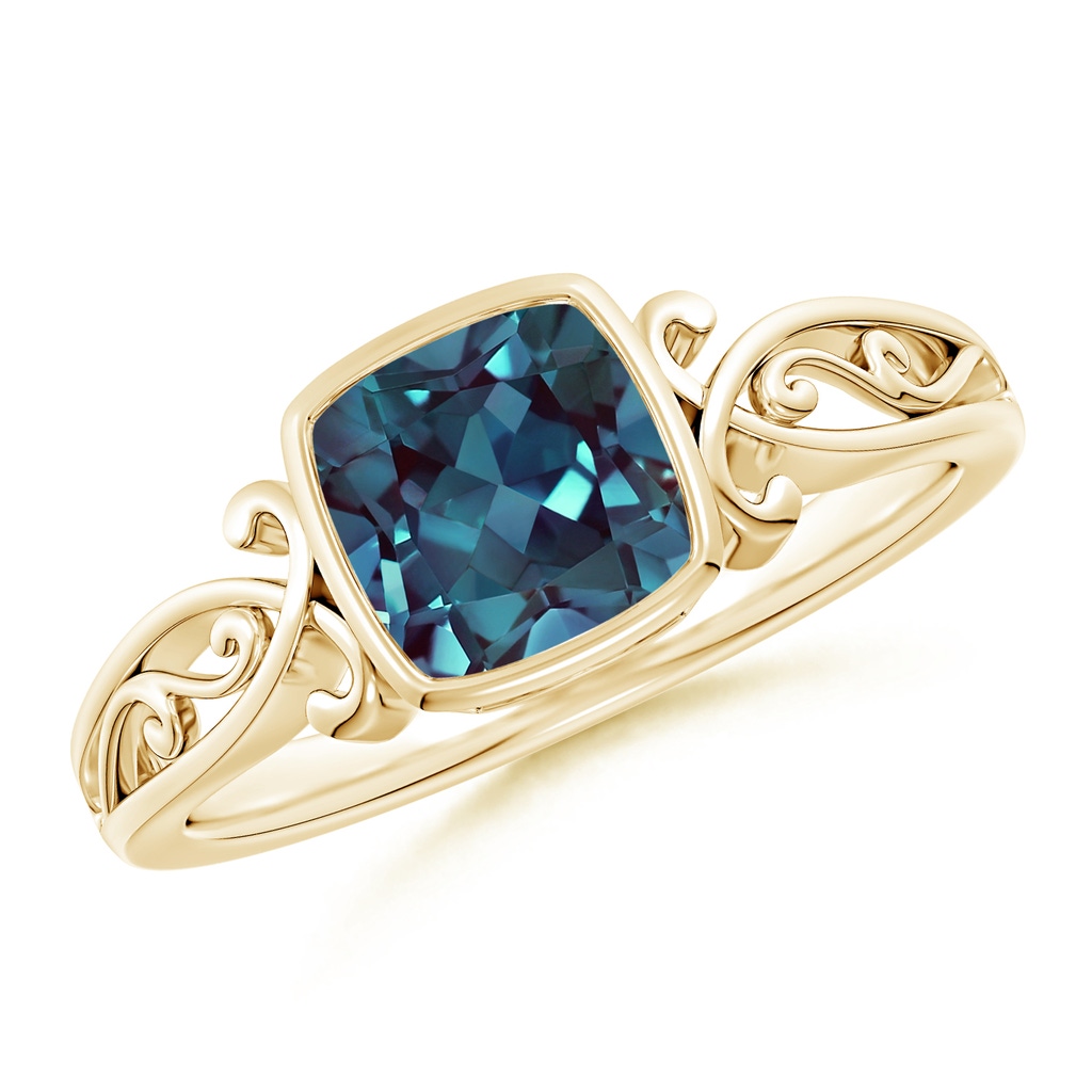 6mm Labgrown Vintage Style Cushion Lab-Grown Alexandrite Solitaire Ring in Yellow Gold