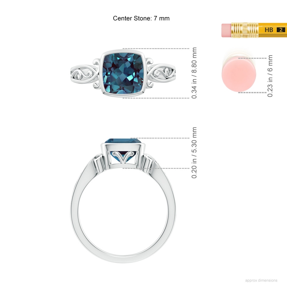 7mm Labgrown Vintage Style Cushion Lab-Grown Alexandrite Solitaire Ring in P950 Platinum ruler