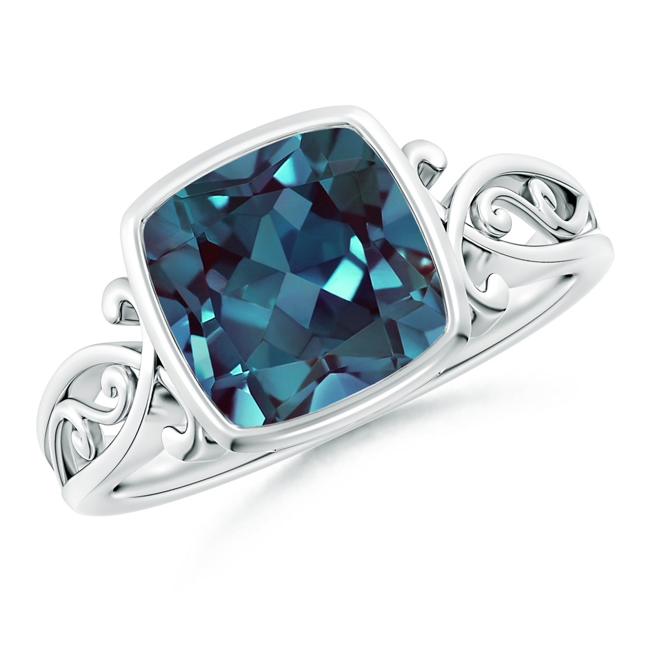8mm Labgrown Vintage Style Cushion Lab-Grown Alexandrite Solitaire Ring in White Gold 
