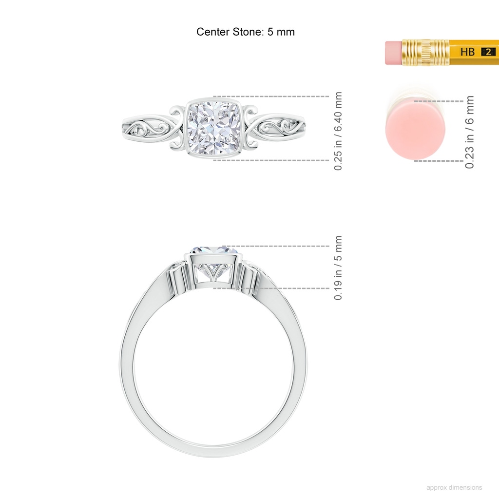 5mm FGVS Lab-Grown Vintage Style Cushion Diamond Solitaire Ring in White Gold ruler