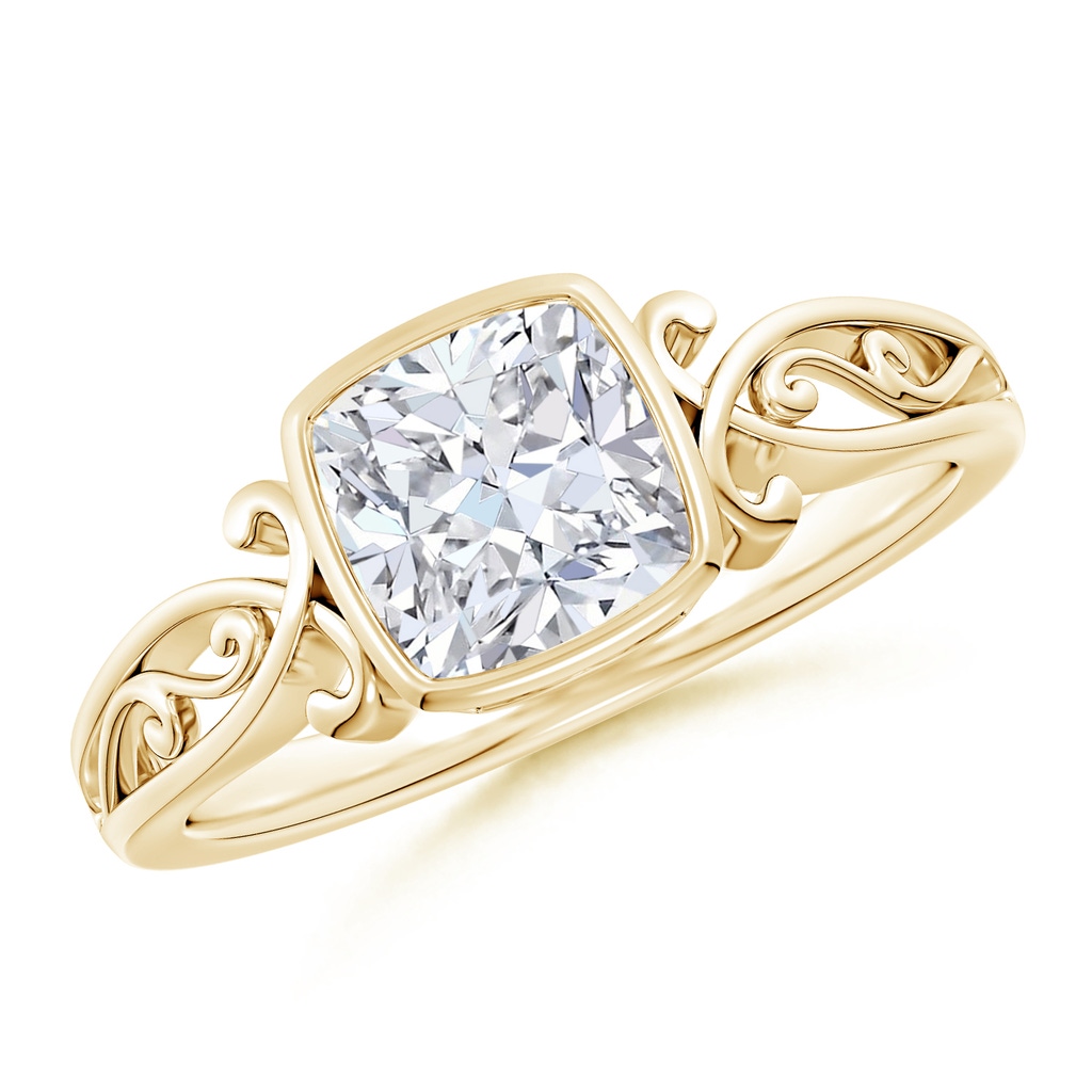 6mm FGVS Lab-Grown Vintage Style Cushion Diamond Solitaire Ring in Yellow Gold