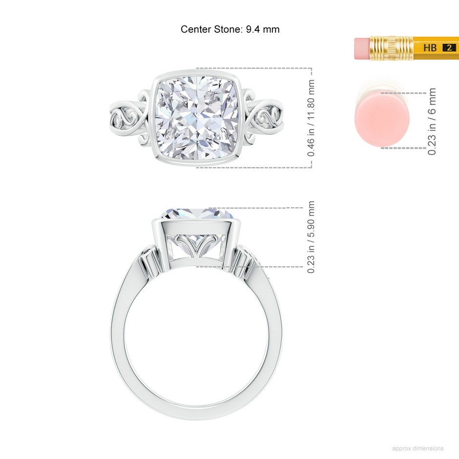 9.4mm FGVS Lab-Grown Vintage Style Cushion Diamond Solitaire Ring in P950 Platinum ruler