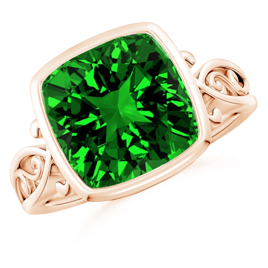 10mm Labgrown Lab-Grown Vintage Style Cushion Emerald Solitaire Ring in Rose Gold 