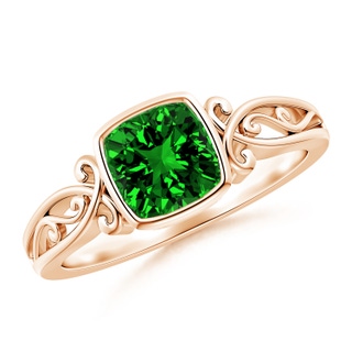 6mm Labgrown Lab-Grown Vintage Style Cushion Emerald Solitaire Ring in 10K Rose Gold