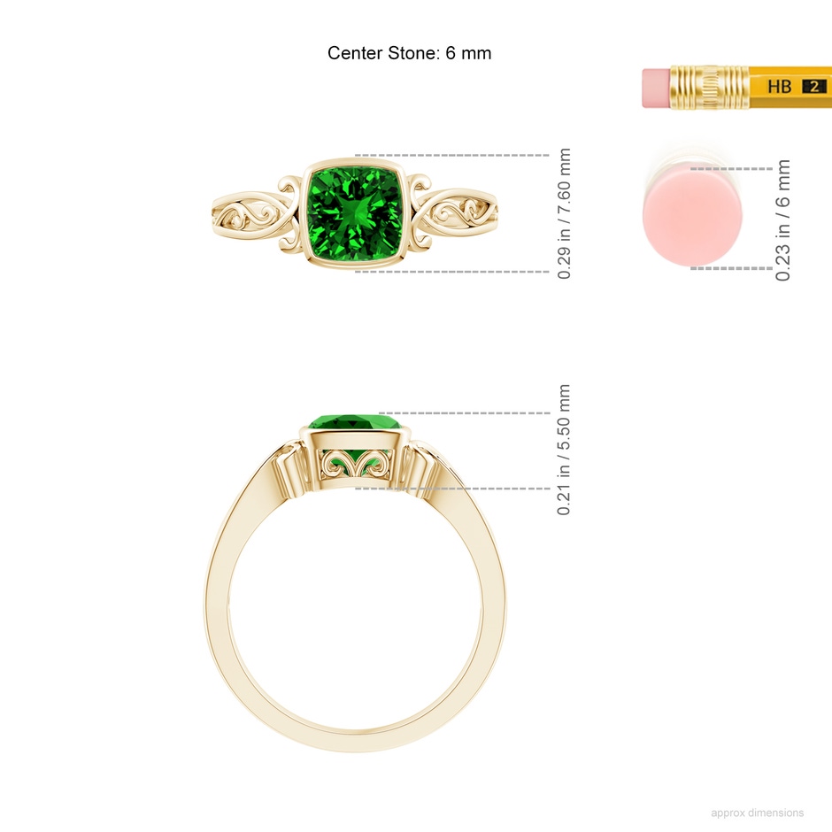 6mm Labgrown Lab-Grown Vintage Style Cushion Emerald Solitaire Ring in Yellow Gold ruler