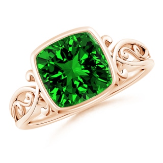 8mm Labgrown Lab-Grown Vintage Style Cushion Emerald Solitaire Ring in 10K Rose Gold
