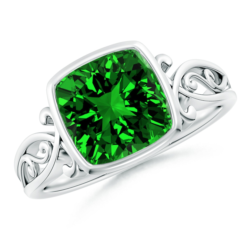 8mm Labgrown Lab-Grown Vintage Style Cushion Emerald Solitaire Ring in White Gold