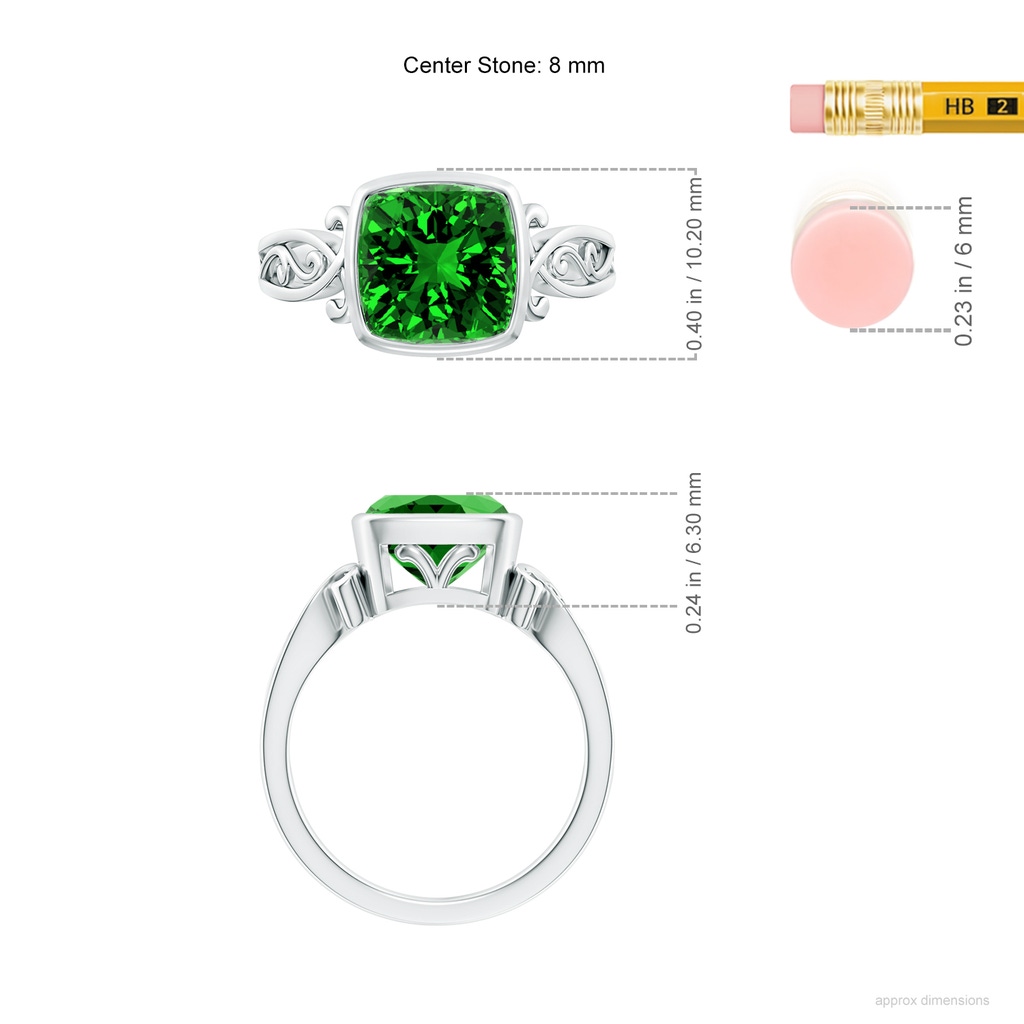 8mm Labgrown Lab-Grown Vintage Style Cushion Emerald Solitaire Ring in White Gold ruler