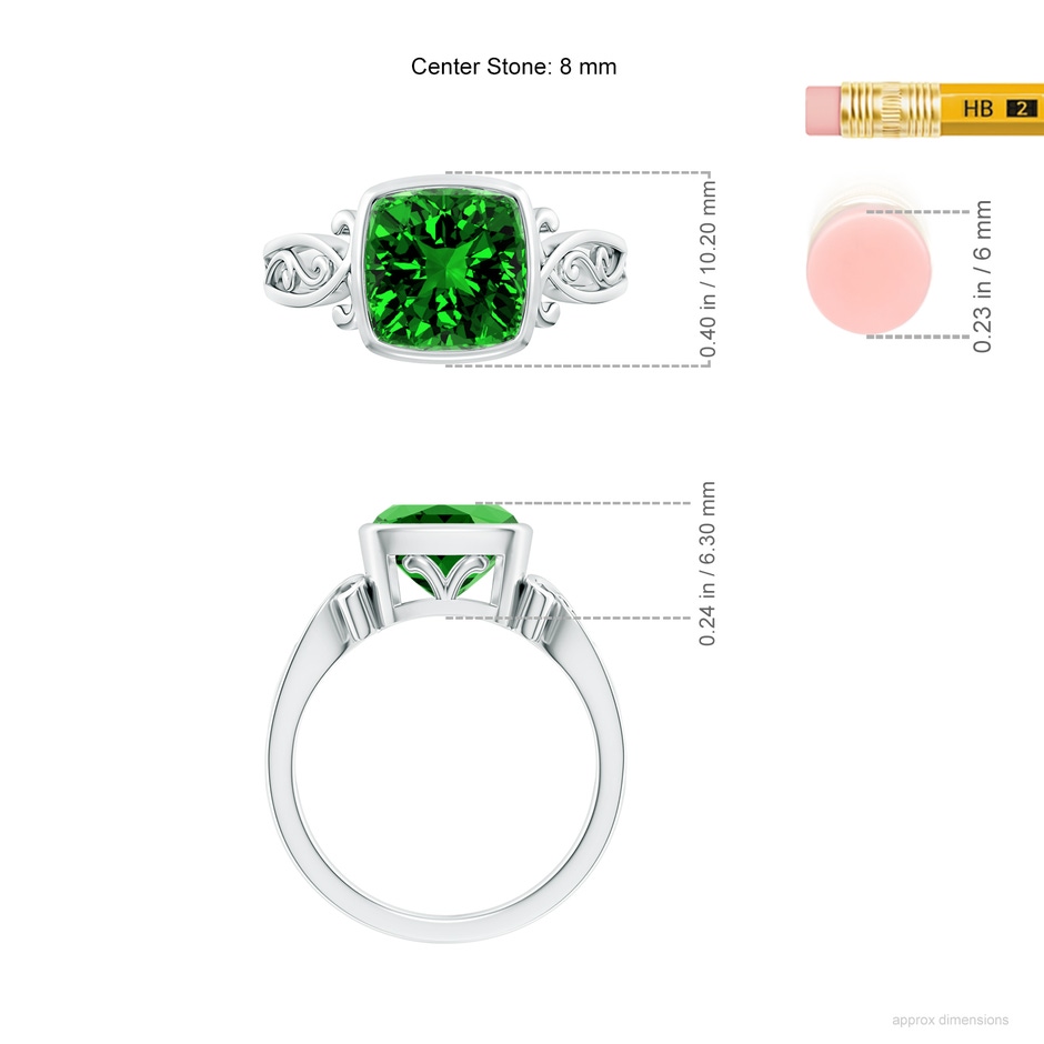 8mm Labgrown Lab-Grown Vintage Style Cushion Emerald Solitaire Ring in White Gold ruler