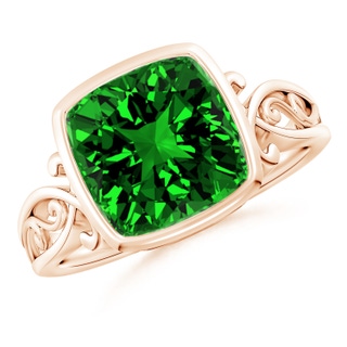 9mm Labgrown Lab-Grown Vintage Style Cushion Emerald Solitaire Ring in Rose Gold