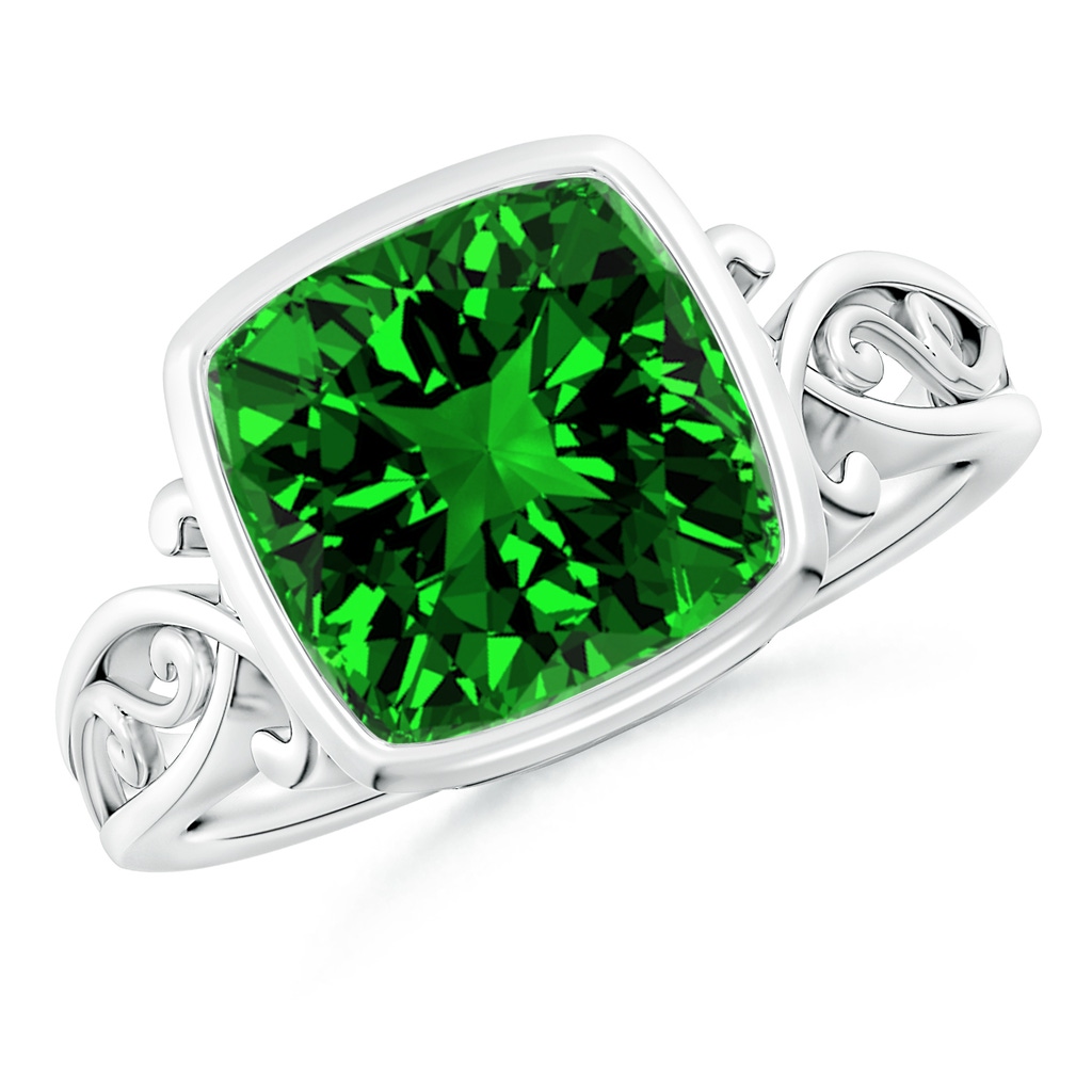 9mm Labgrown Lab-Grown Vintage Style Cushion Emerald Solitaire Ring in White Gold