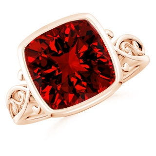10mm Labgrown Lab-Grown Vintage Style Cushion Ruby Solitaire Ring in Rose Gold