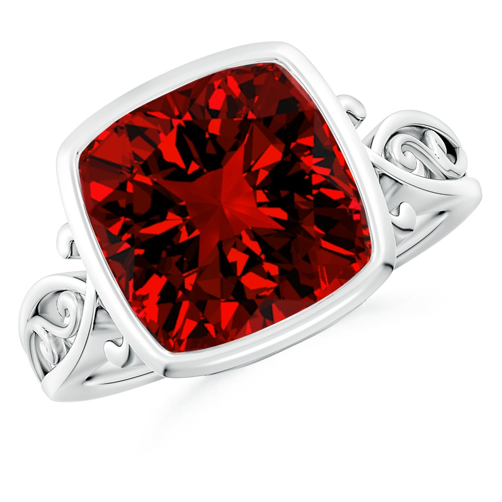 10mm Labgrown Lab-Grown Vintage Style Cushion Ruby Solitaire Ring in White Gold