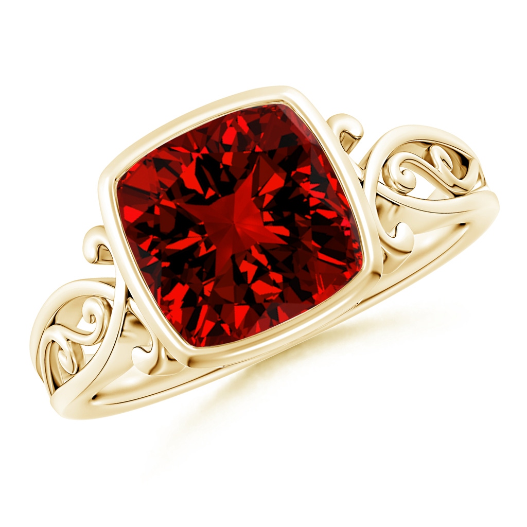 8mm Labgrown Lab-Grown Vintage Style Cushion Ruby Solitaire Ring in Yellow Gold