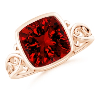 9mm Labgrown Lab-Grown Vintage Style Cushion Ruby Solitaire Ring in Rose Gold
