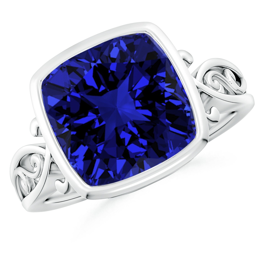 10mm Labgrown Lab-Grown Vintage Style Cushion Sapphire Solitaire Ring in P950 Platinum