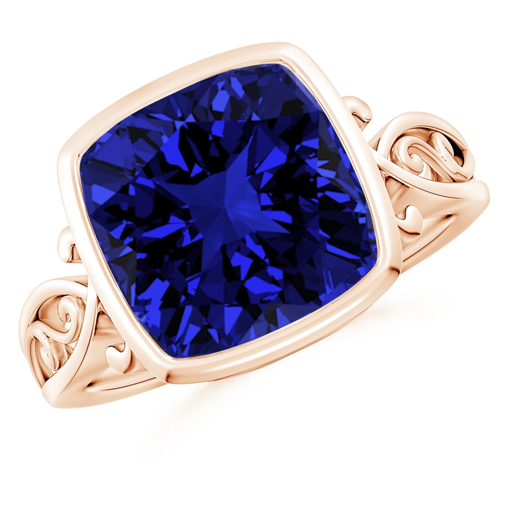 10mm Labgrown Lab-Grown Vintage Style Cushion Sapphire Solitaire Ring in Rose Gold
