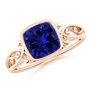 7mm Labgrown Lab-Grown Vintage Style Cushion Sapphire Solitaire Ring in 9K Rose Gold