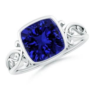8mm Labgrown Lab-Grown Vintage Style Cushion Sapphire Solitaire Ring in P950 Platinum