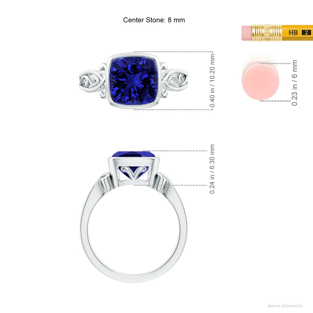 8mm Labgrown Lab-Grown Vintage Style Cushion Sapphire Solitaire Ring in White Gold ruler
