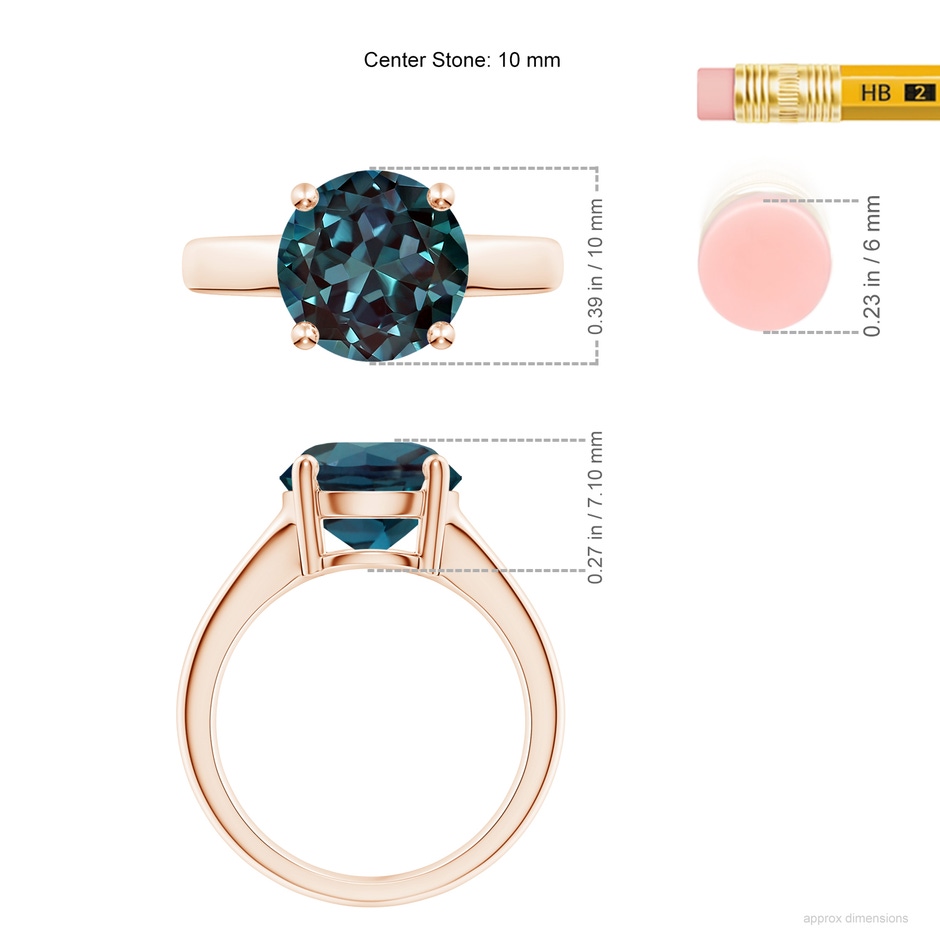 10mm Labgrown Round Lab-Grown Alexandrite Solitaire Engagement Ring in 18K Rose Gold ruler