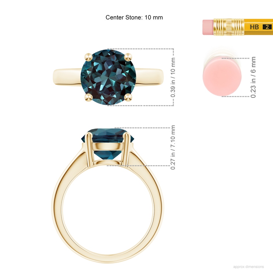 10mm Labgrown Round Lab-Grown Alexandrite Solitaire Engagement Ring in 18K Yellow Gold ruler