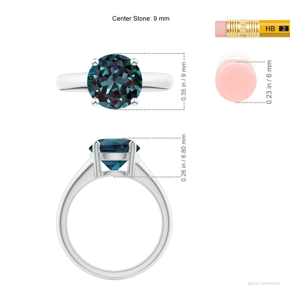 9mm Labgrown Round Lab-Grown Alexandrite Solitaire Engagement Ring in White Gold ruler