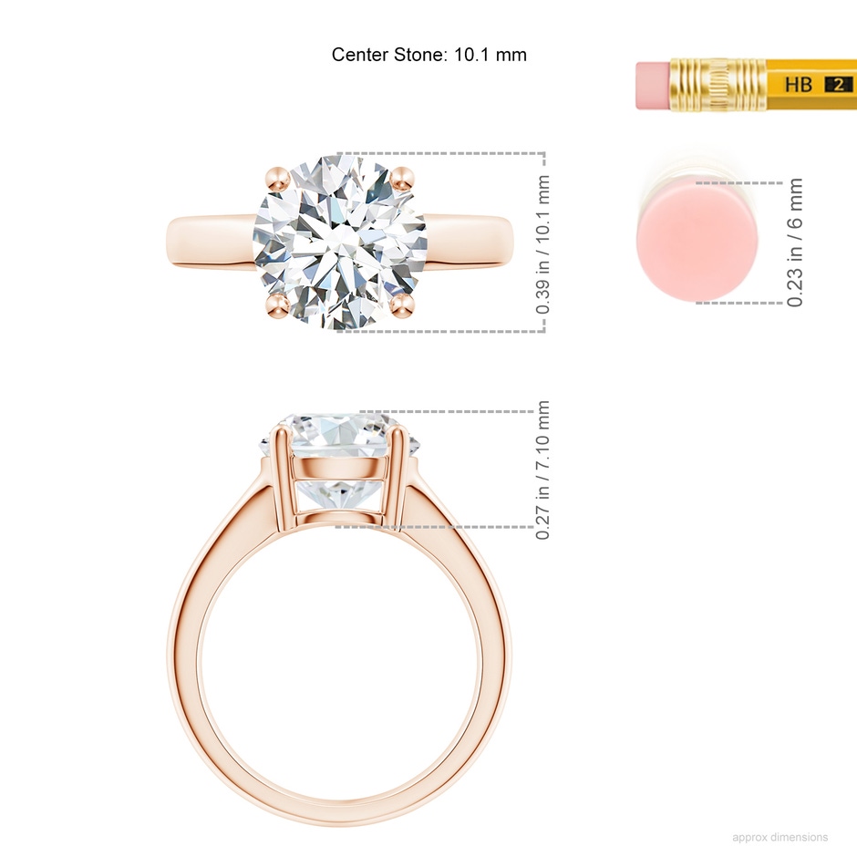 10.1mm FGVS Lab-Grown Round Diamond Solitaire Engagement Ring in Rose Gold ruler