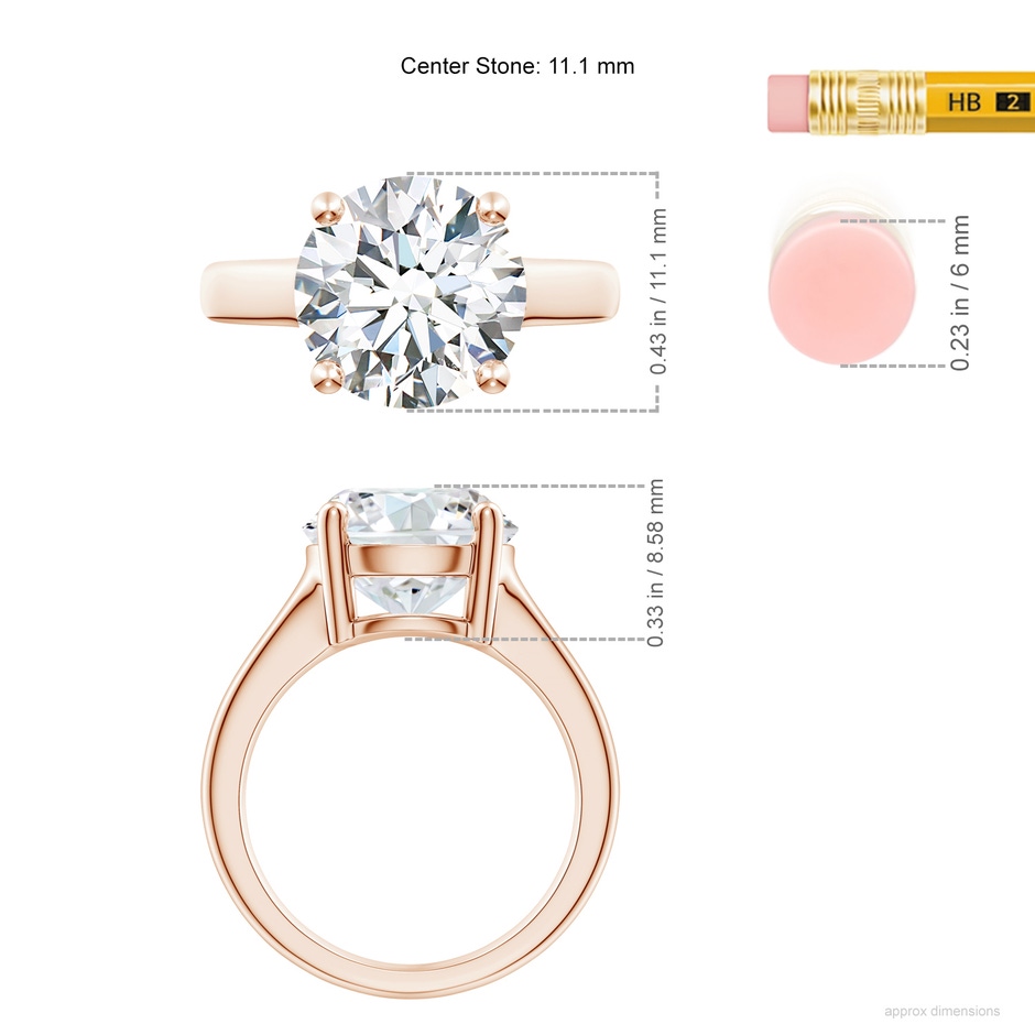 11.1mm FGVS Lab-Grown Round Diamond Solitaire Engagement Ring in Rose Gold ruler