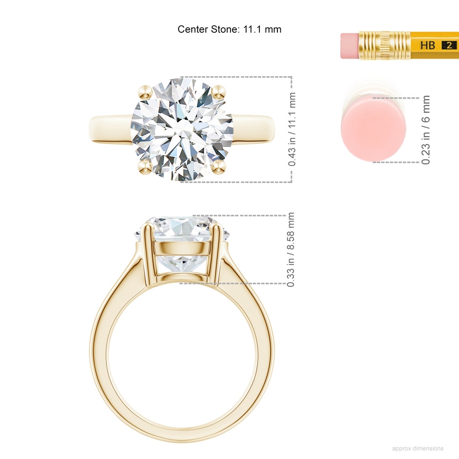 11.1mm FGVS Lab-Grown Round Diamond Solitaire Engagement Ring in Yellow Gold ruler